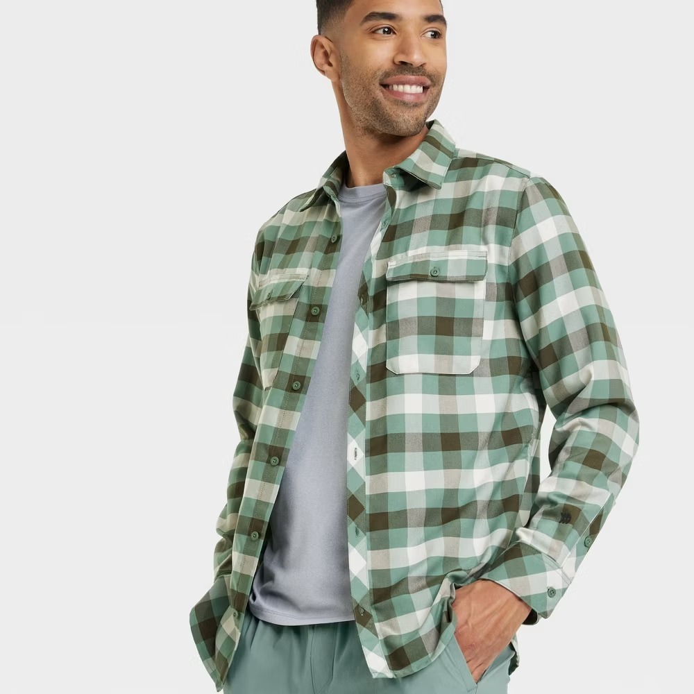 Men's Long Sleeve Flannel Shirt Dark Green Size M – All In Motion New With‎ Tags